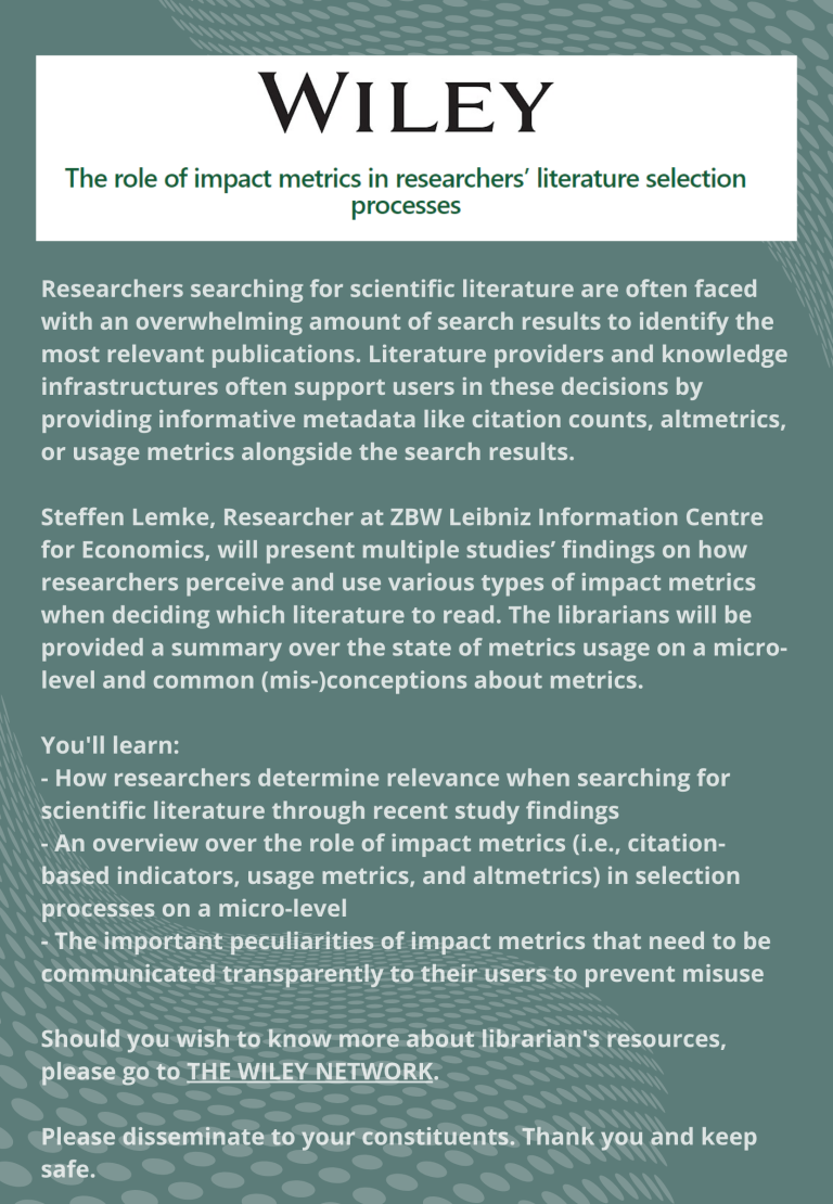 FREE WILEY WEBINAR: The role of impact metrics in researchers’ literature selection processes