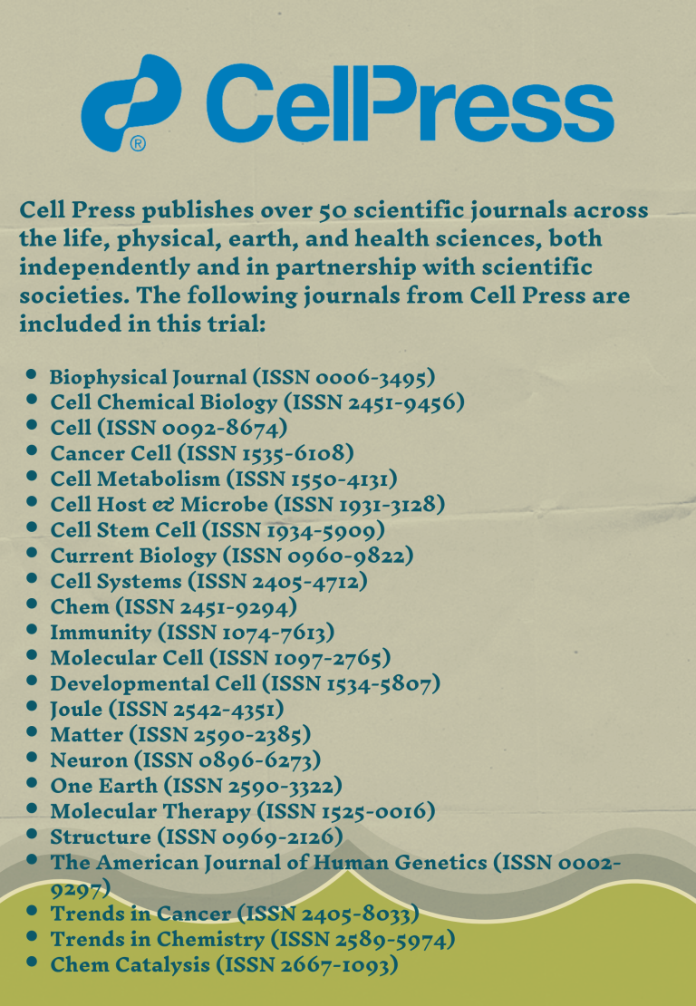 New Database on Trial: Cell Press (Access via OpenAthens on ScienceDirect Database)