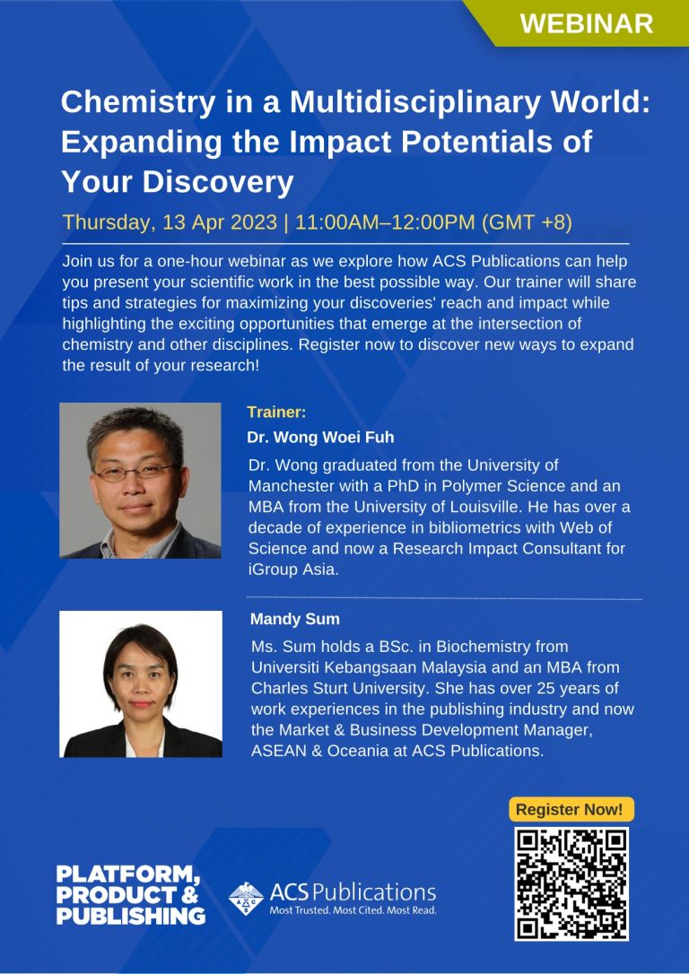 Free webinar: ACS Publications webinar on "Chemistry in a Multidisciplinary World: Expanding the Impact Potentials of Your Discovery"