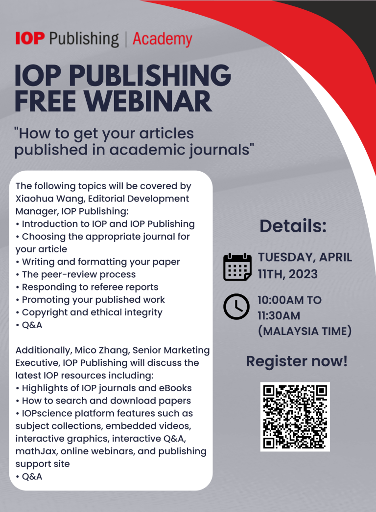 Free webinar: IOP Publishing Academy on "How to get your articles published in academic journals"