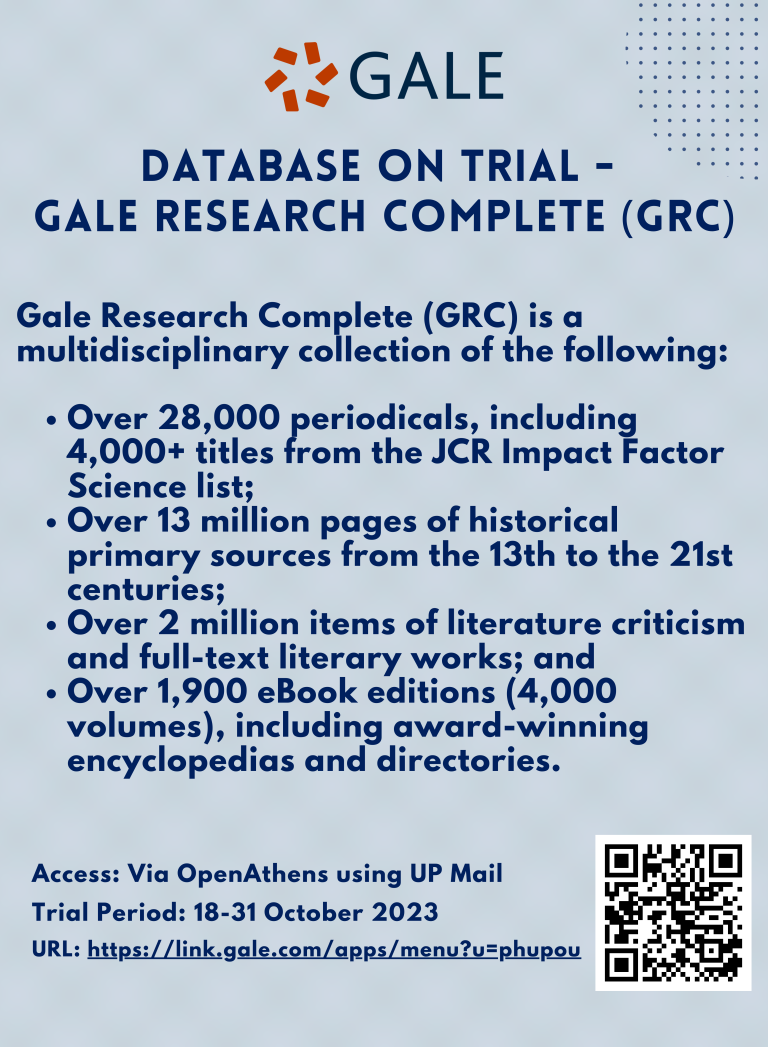 Free Trial: Database on Trial - Gale Research Complete (GRC)